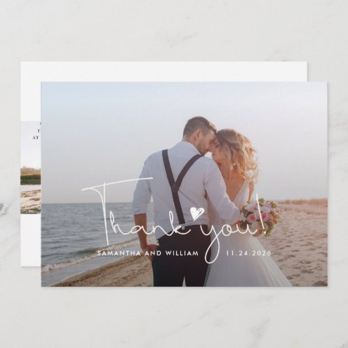 Modern Wedding Photo Hand_Lettered Newlyweds Thank You Card