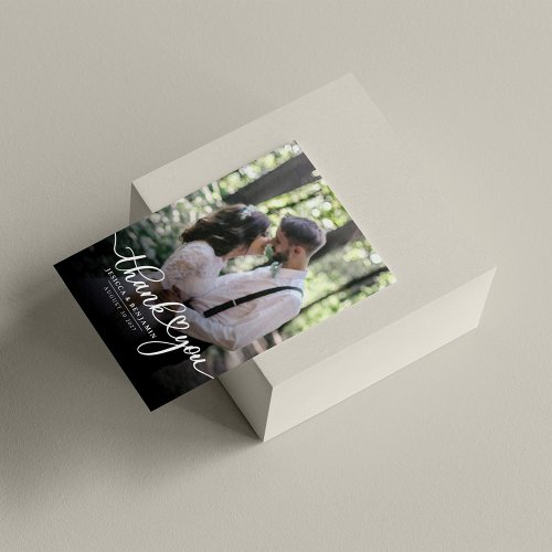 Modern Wedding Photo Hand_Lettered Thank Note Card