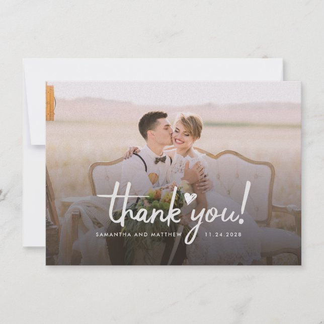 Modern Wedding Photo Hand-Lettered Thank You Card (Front)