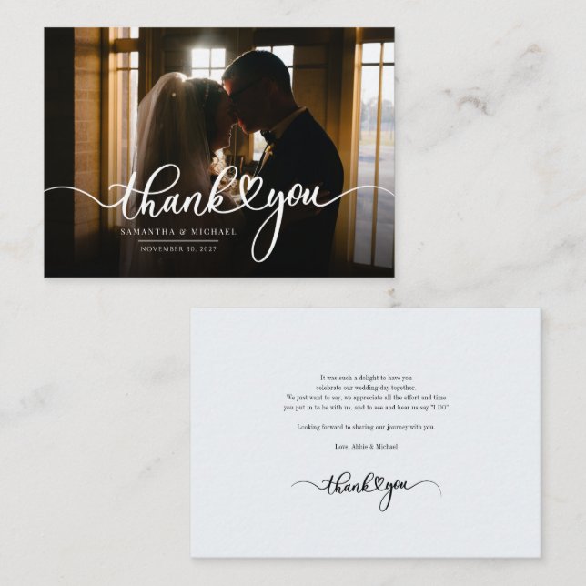 Modern Wedding Photo Hand-Lettered Thank You Card (Front/Back)