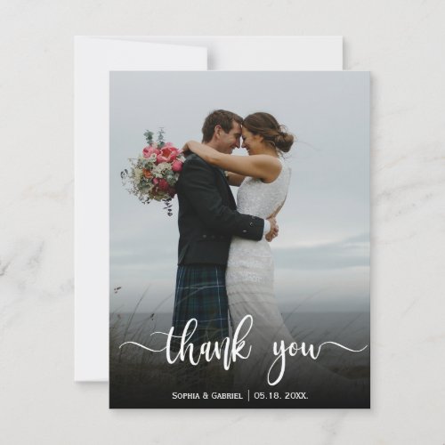 Modern Wedding Photo Hand Lettered  Thank You Card