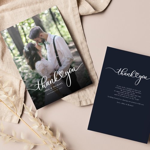 Modern Wedding Photo Hand_Lettered Thank You Note Card