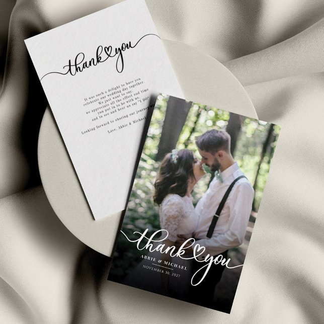 Modern Wedding Photo Hand-Lettered Thank You Note Card (Creator Uploaded)