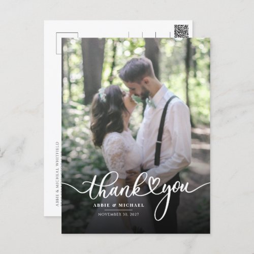 Modern Wedding Photo Hand_Lettered  Thank You Postcard