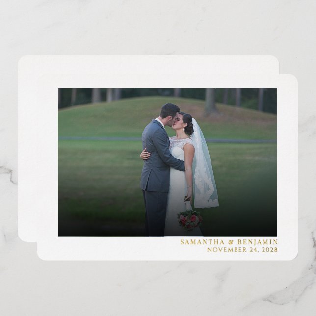 Modern Wedding Photo Handwritten Thank You Foil Invitation (Front/Back)