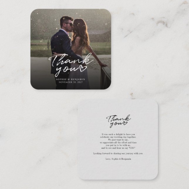 Modern Wedding Photo Handwritten Thank You Note Card (Front/Back)