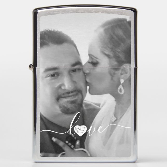 Modern Wedding Photo Heart Monogram Script Love Zippo Lighter (Front)