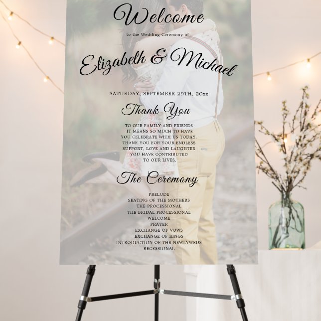 Modern Wedding Photo Overlay Elegant Program Foam Board (In Situ (Stand))