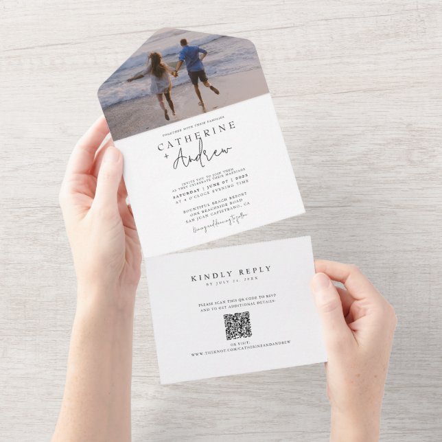 Modern Wedding Photo QR Code  All In One Invitatio Invitation (Tearaway)