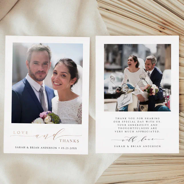 Modern Wedding Photo Rose Gold Foil Thank You Card | Zazzle