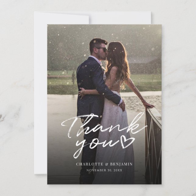 Modern Wedding Photo Script Thank You Card (Front)