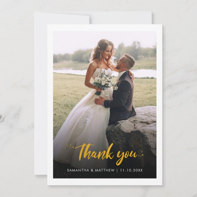 Modern Wedding Photo Script Thank You Card (Front)