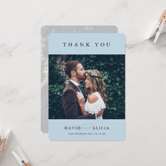 MODERN WEDDING photo simple classic pale blue Invitation (Front/Back In Situ)