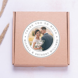 Modern Wedding Photo Thank You Classic Round Sticker