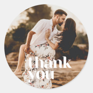 Modern Wedding Photo Thank You Favor Classic Round Sticker