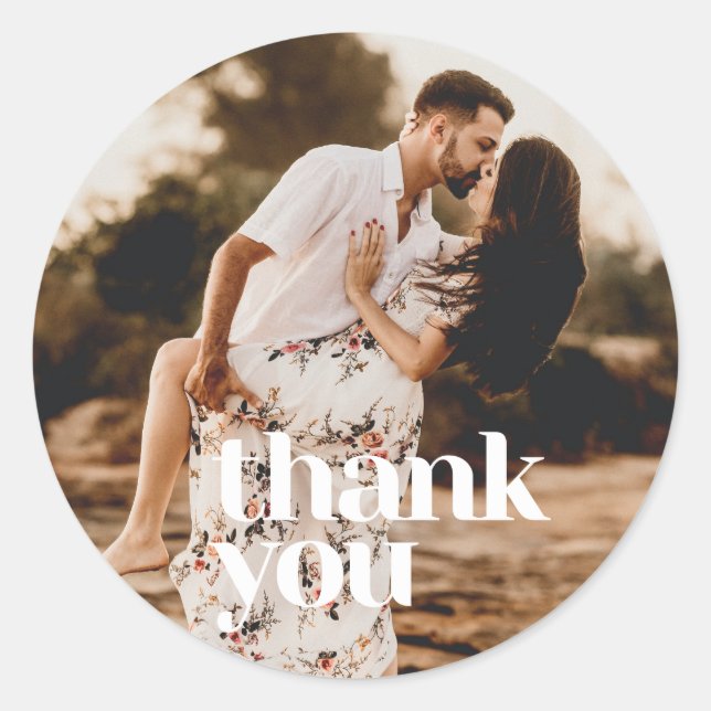 Modern Wedding Photo Thank You Favor Classic Round Sticker (Front)