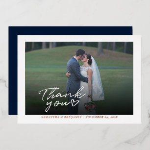 Modern Wedding Photo Thank You Script Rose Gold Foil Invitation