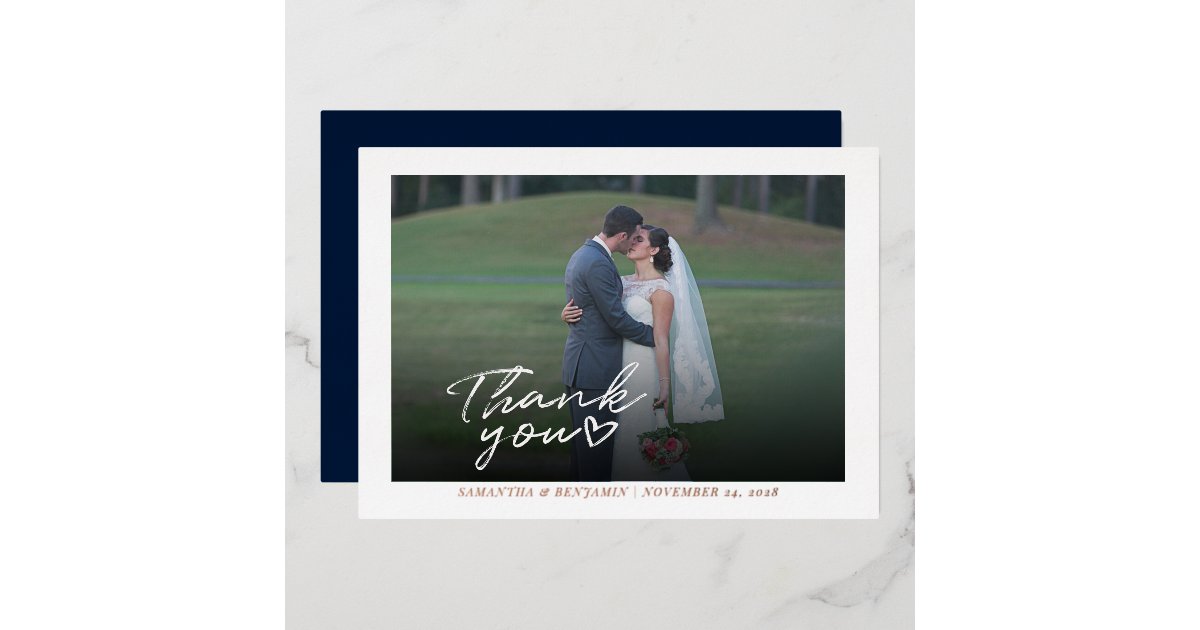 Modern Wedding Photo Thank You Script Rose Gold Foil Invitation | Zazzle