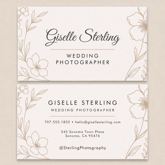 Modern Wedding Photographer Botanical Blush Black  Business Card (Creator Uploaded)