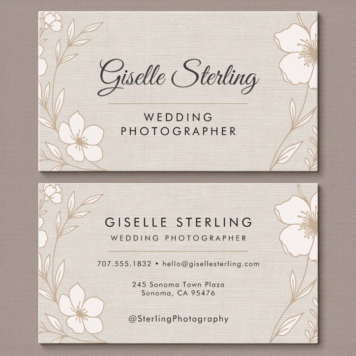 Modern Wedding Photographer Botanical Floral Linen Business Card