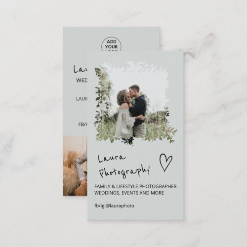 Modern wedding photographer floral 2 photo collage business card