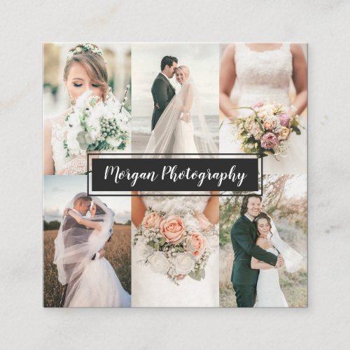 Modern wedding photographer photo collage minimal square business card