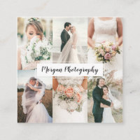 Modern wedding photographer photo collage minimal square business card
