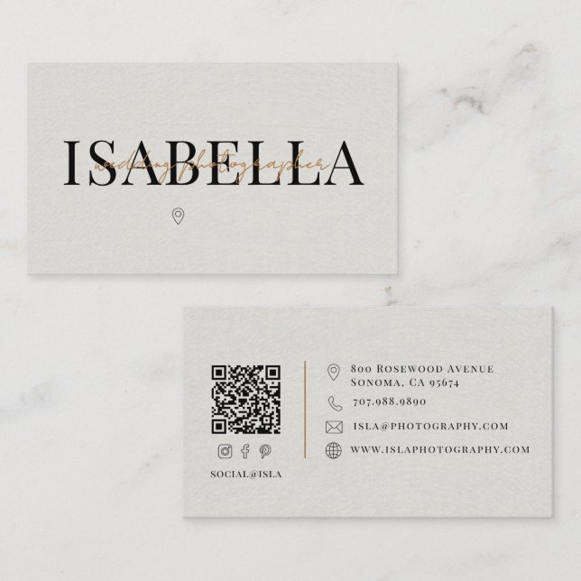 Modern Wedding Photographer QR Code Business Card (Front/Back)
