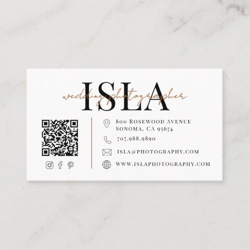 Modern Wedding Photographer QR Code Business Card