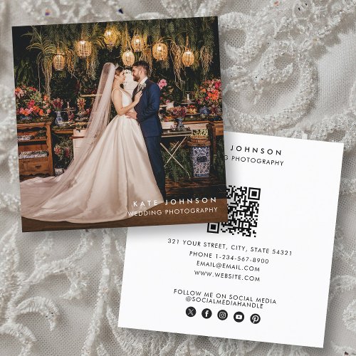 Modern Wedding Photographer QR Code Social Media Square Business Card
