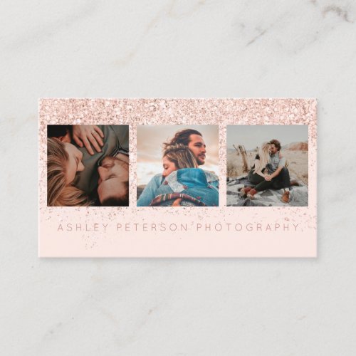 Modern wedding photography rose gold typography business card