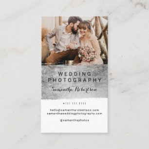 Modern wedding photography silver brushstroke business card