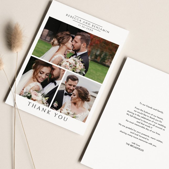 Modern Wedding Photos Hand-Lettered Wedding Thank You Card (Wedding Day Photos Thank You Card Front and back View)