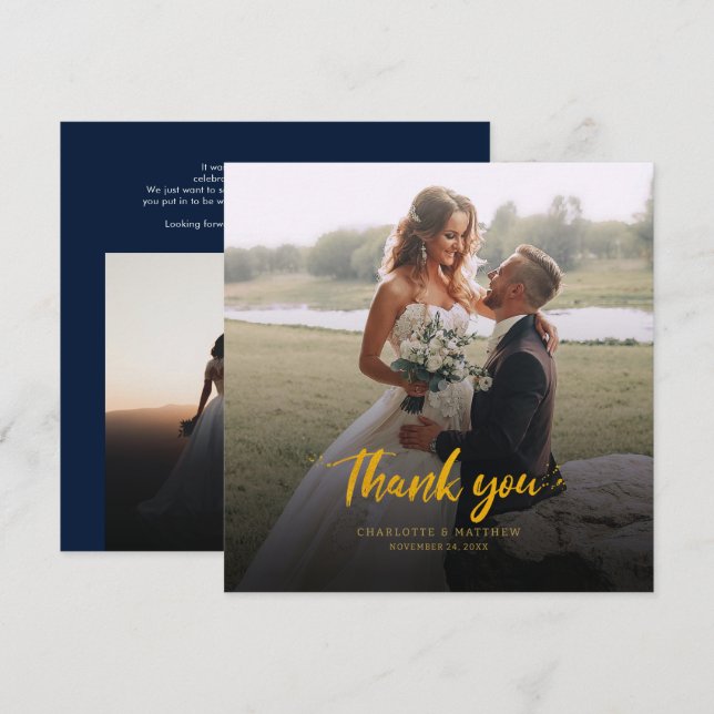 Modern Wedding Photos Script Thank You Note Card (Front/Back)