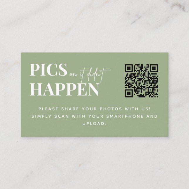 Modern Wedding Pics or it Didn't Happen QR Code  Enclosure Card (Front)