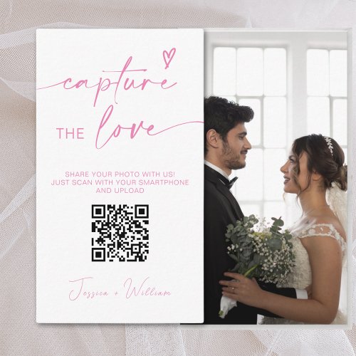 Modern Wedding Pink Capture the love Qr Code Enclosure Card