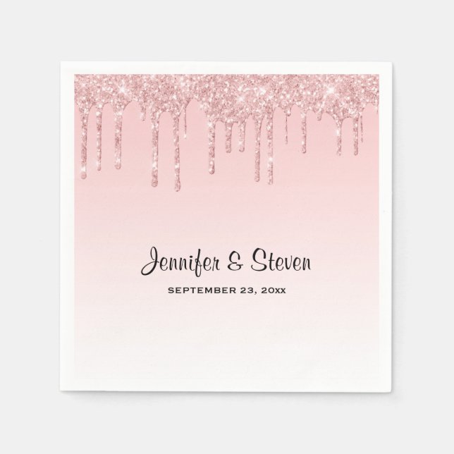 Modern Wedding Pink Dripping Glitter Napkins (Front)