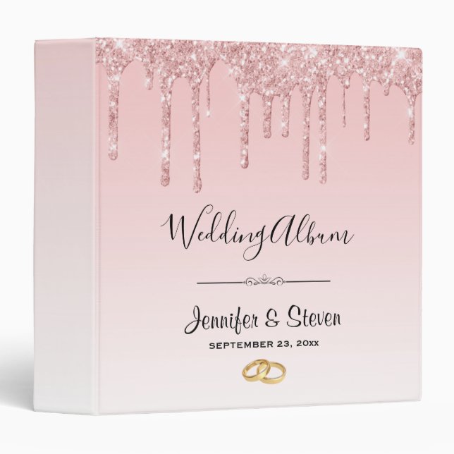 Modern Wedding Pink Glitter Drips 3 Ring Binder (Front/Spine)