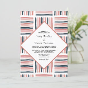 Modern Wedding Pink Watercolor Trendy Striped Invitation
