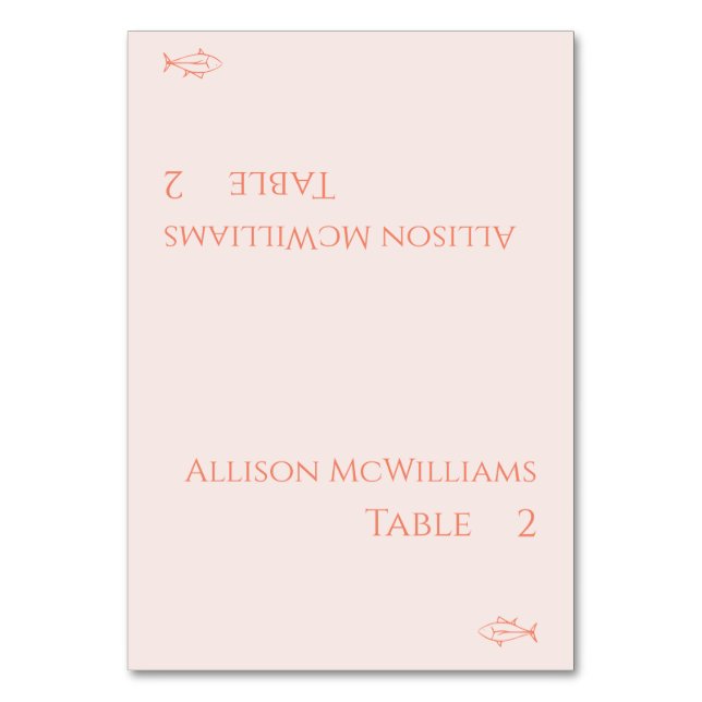 Modern Wedding Place cards-Blush Fish Icon- Table Number (Front)