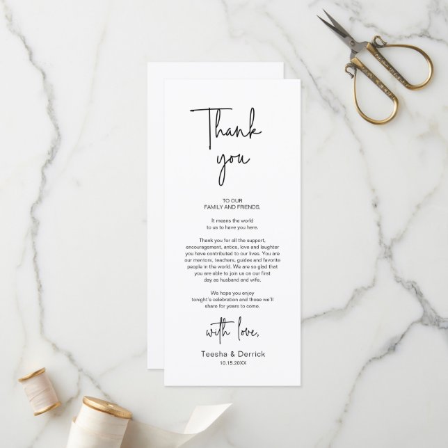 Modern Wedding Place Setting Dinner Thank You Card (Front/Back In Situ)
