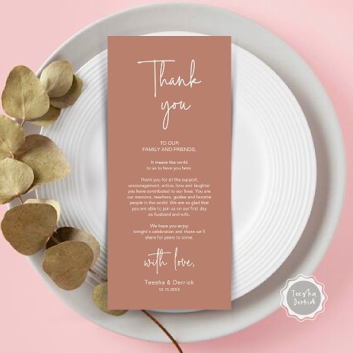 Modern Wedding Place Setting Dinner Thank You Card