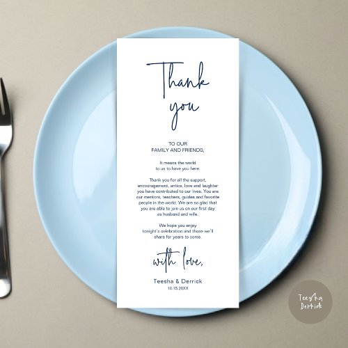 Modern Wedding Place Setting Dinner Thank You Card