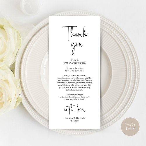 Modern Wedding Place Setting Dinner Thank You Card