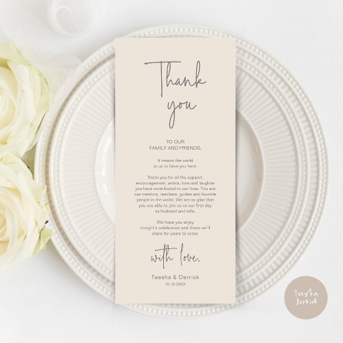 Modern Wedding Place Setting Dinner Thank You Card