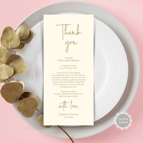 Modern Wedding Place Setting Dinner Thank You Card