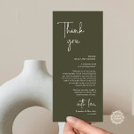 Modern Wedding Place Setting Dinner Thank You Card<br><div class="desc">This is the Place Setting Thank You Cards, in modern romantic classy script, in olive sage green themed. Share the love and show your appreciation to your guests, when they sit down at their seat and read this personalised charming thank you place setting card. It's a wonderful way to kick...</div>