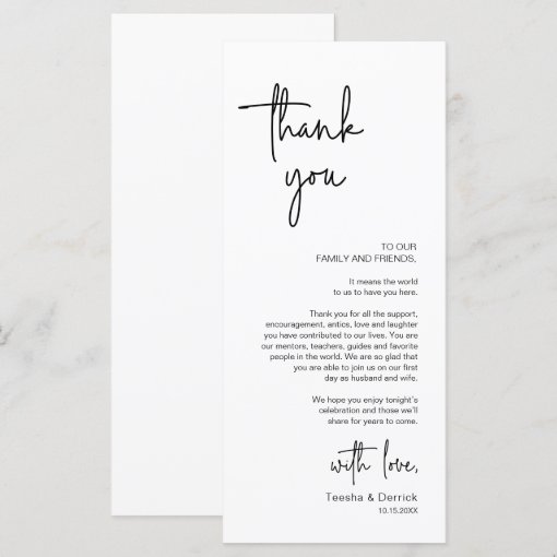 Modern Wedding Place Setting Dinner Thank You Card | Zazzle