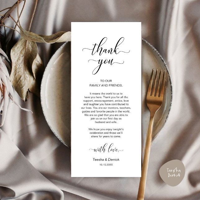 Modern Wedding Place Setting Thank You Card (Modern Wedding Dinner Place Setting Thank You Card in Classy White Black)