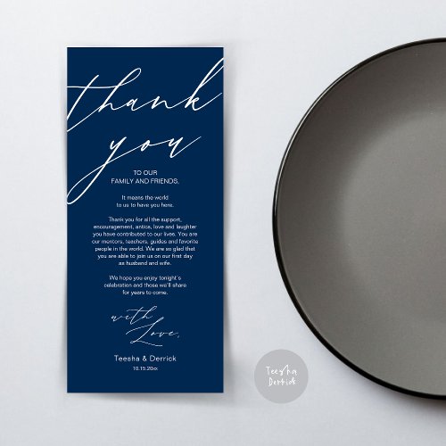 Modern Wedding Place Setting Thank You Dinner Card